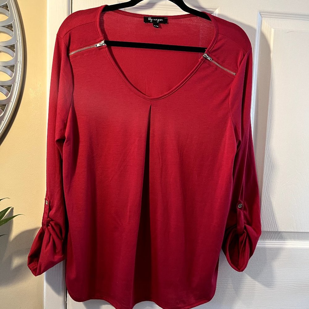 Lily Morgan, dressy red top with button accents